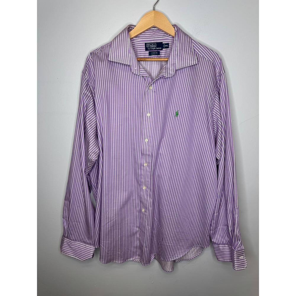 Polo Ralph Lauren Stanton Classic Fit Shirt XXL Purple White Stripe Long Sleeve